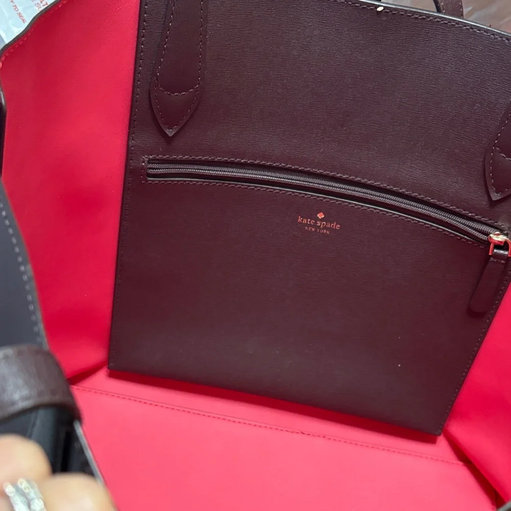 Kate Spade Dark Burgundy Tote with Pink Interior